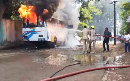 ହୁତୁହୁତୁ ହୋଇ ଜଳିଗଲା ଏକ ଘରୋଇ ବସ l  କ୍ରୀଷ୍ଣା ନାମକ ବସ ରେ କୌଣସି କାରଣ ବଶତଃ ନିଆଁ ଲାଗି ଜଳିଗଲା ବସ l